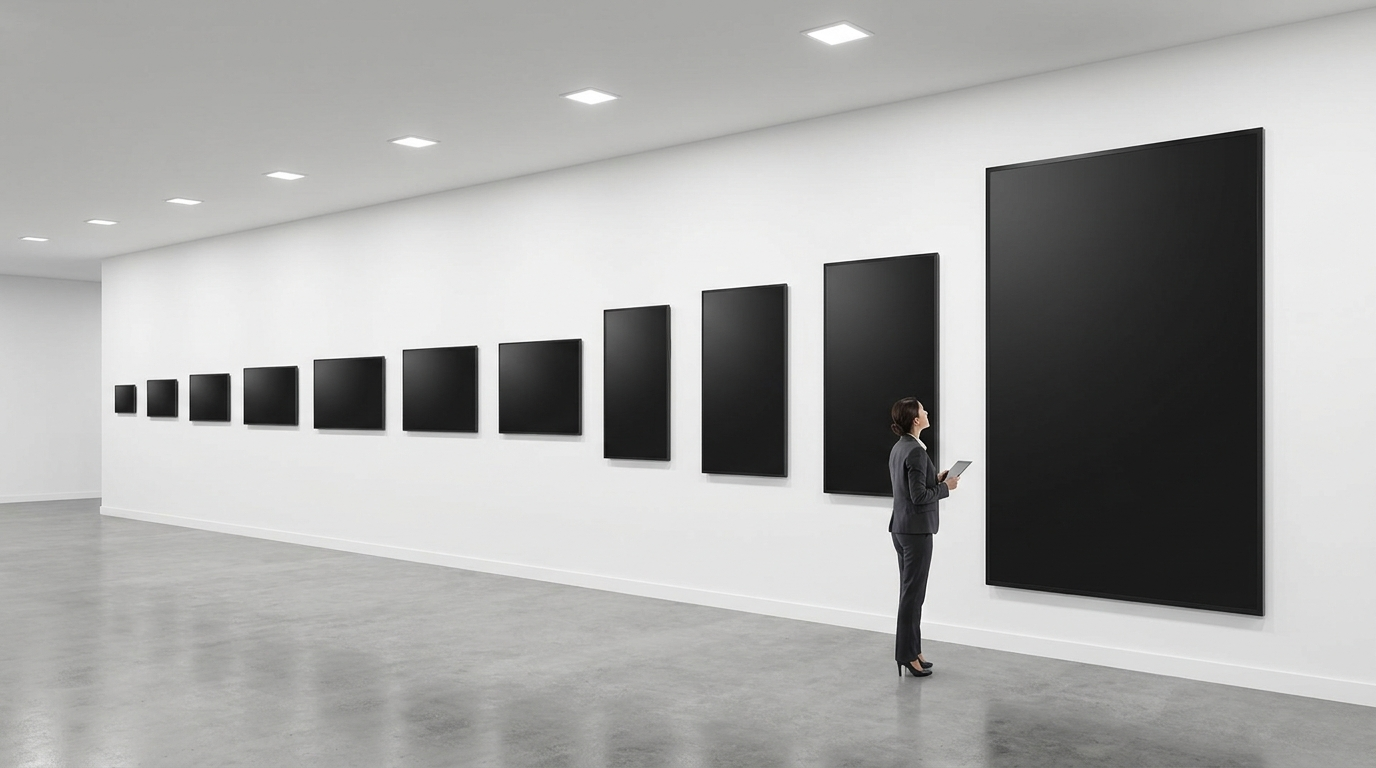 Commercial digital signage displays from 32 to 98 inches shown for size comparison